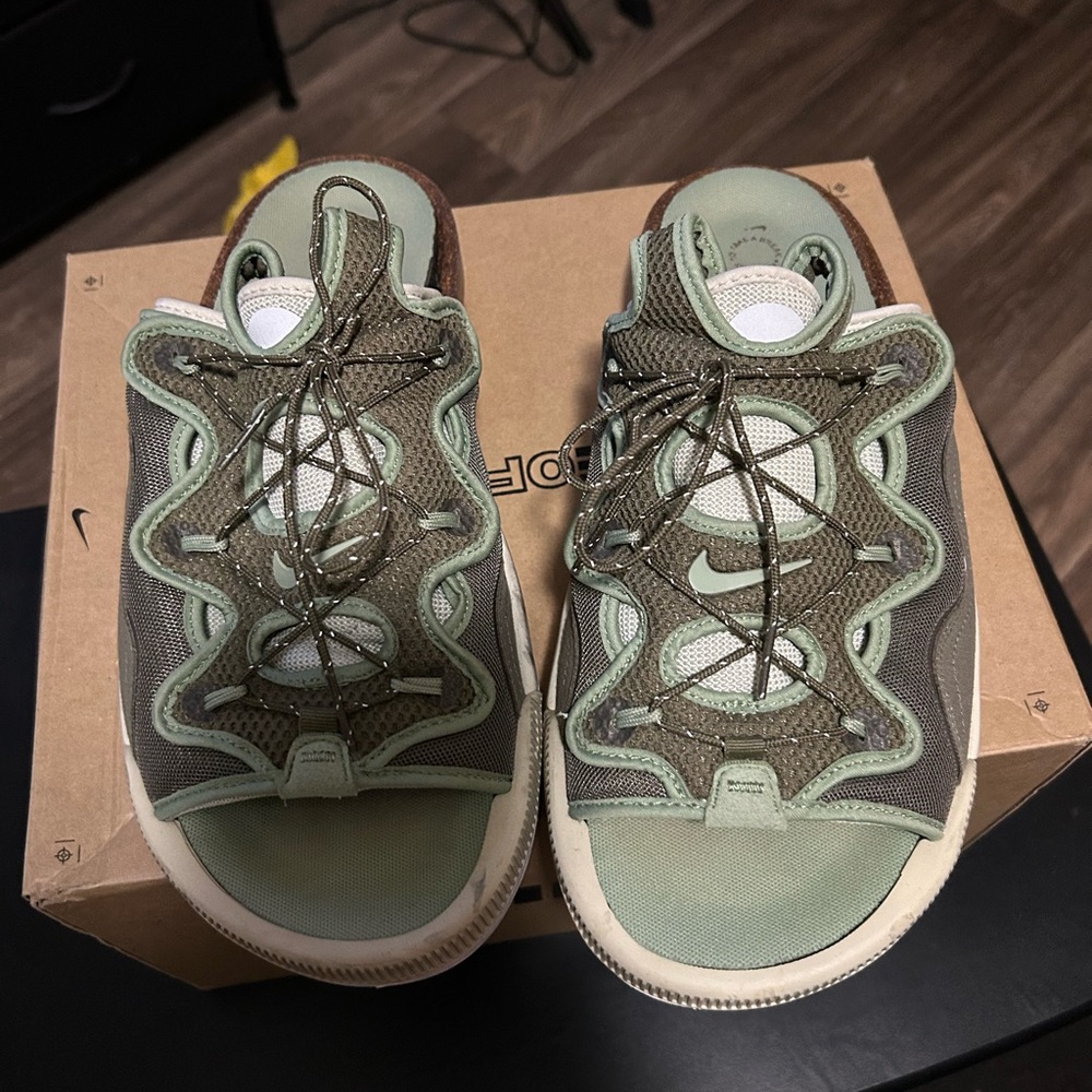 Nike Olive Green and Sage Slide-Sneaker Sandals